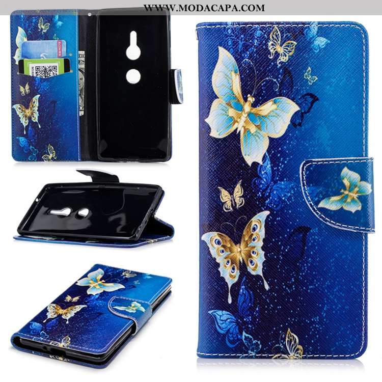 Capas Sony Xperia Xz2 Couro Soft Suporte Azul Escuro Cases Tendencia Barato