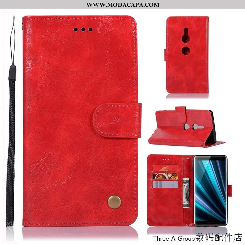Capas Sony Xperia Xz3 Couro Antiqueda Cover Vermelho Telemóvel Protetoras Casaco Promoção