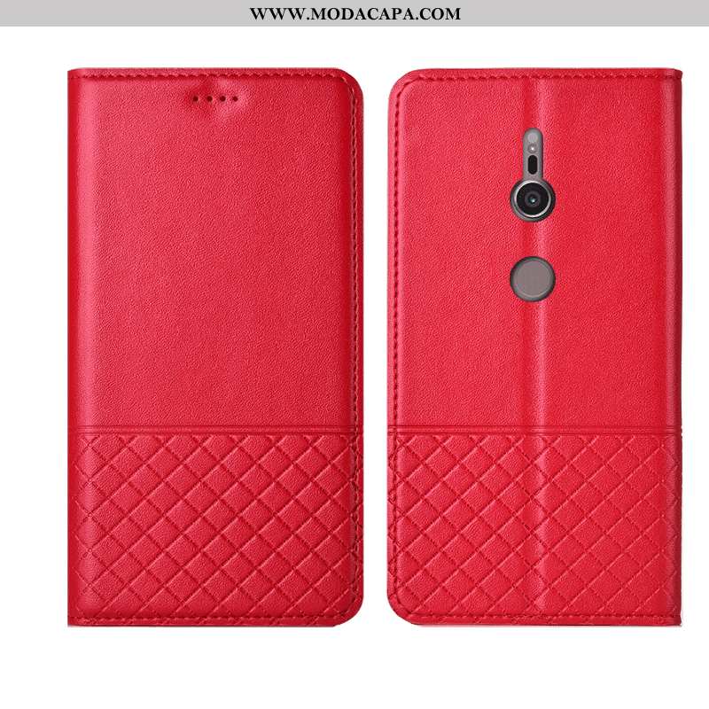 Capa Sony Xperia Xz3 Soft Antiqueda Couro Vermelho Cases Telemóvel Couro Genuíno Baratos