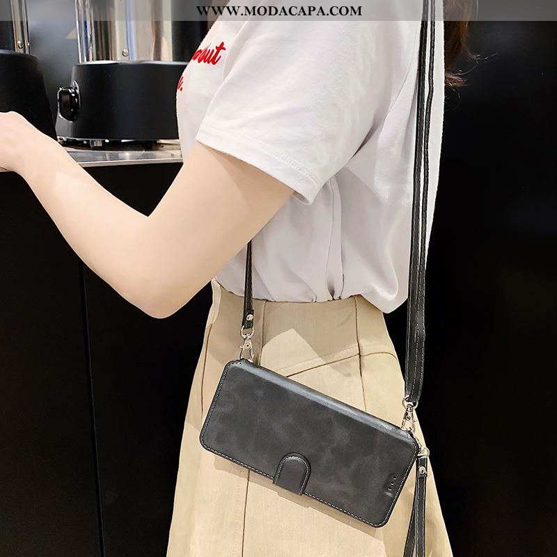 Capa Xiaomi Mi 10 Pro Couro Antiqueda Personalizado Strapback Cover Pequena Preto Baratas