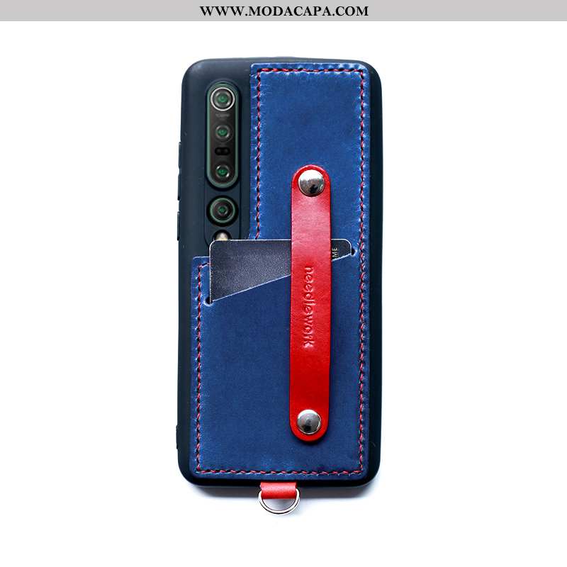 Capas Xiaomi Mi 10 Pro Couro Azul Cor De Contraste Cases Telinha Fio Venda