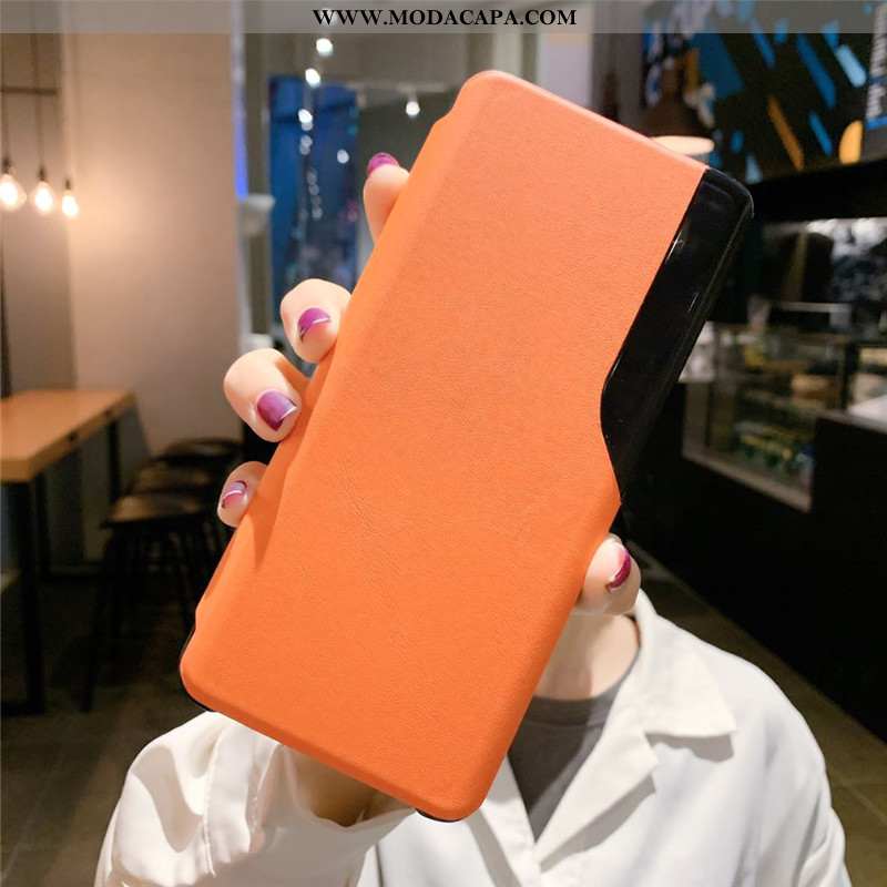 Capas Xiaomi Mi 10 Pro Protetoras Telemóvel Laranja Vermelho Cover Inteligente Couro Genuíno Baratas