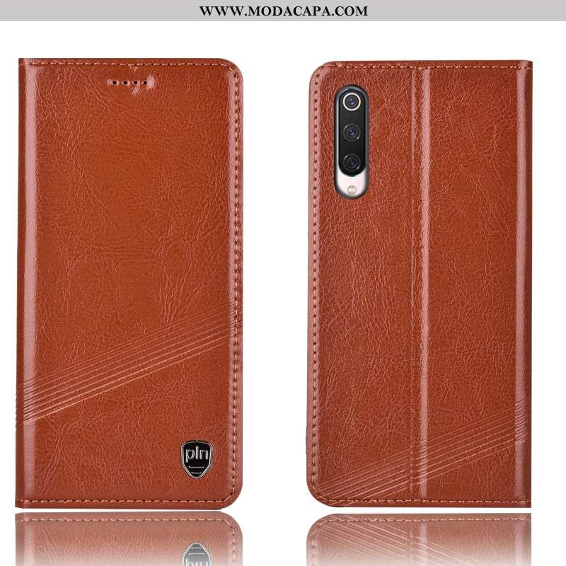 Capa Xiaomi Mi 9 Lite Couro Legitimo Preto Telinha Vermelho Cases Completa Cover Promoção