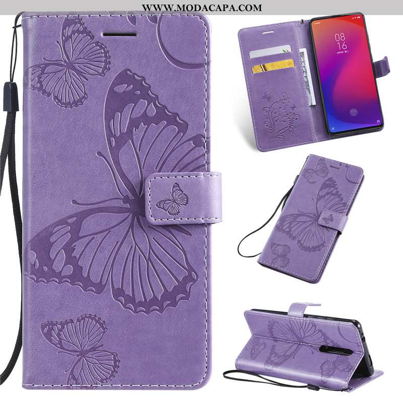 Capa Xiaomi Mi 9t Couro Pequena Telemóvel Roxa Protetoras Capas Completa Barato