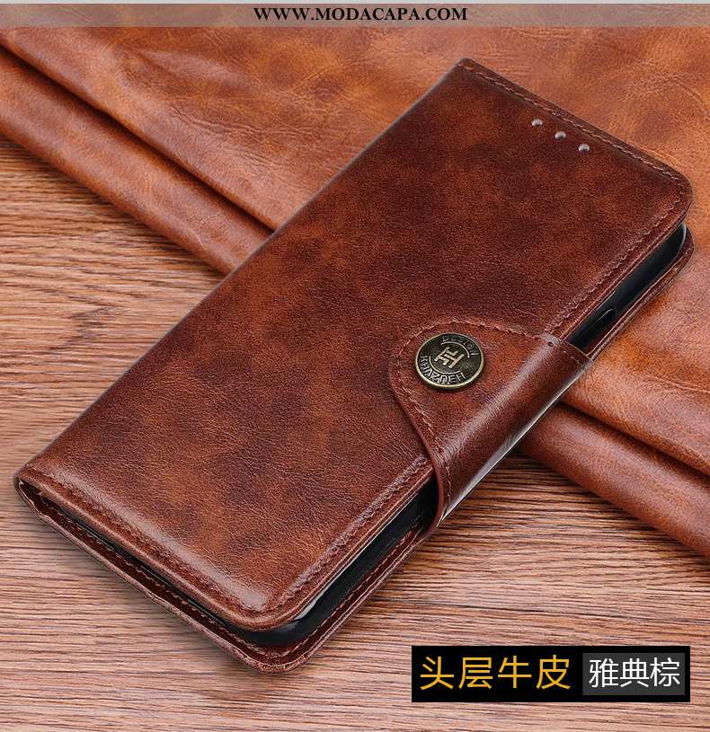 Capas Xiaomi Mi Note 10 Lite Couro Genuíno Cover De Grau Frente E Verso Marrom Cases Baratas