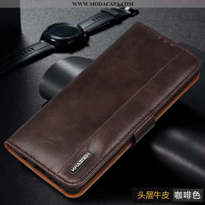 Capa Xiaomi Mi Note 10 Lite Couro Genuíno Couro Vermelho Cases Telinha Completa Telemóvel Baratas