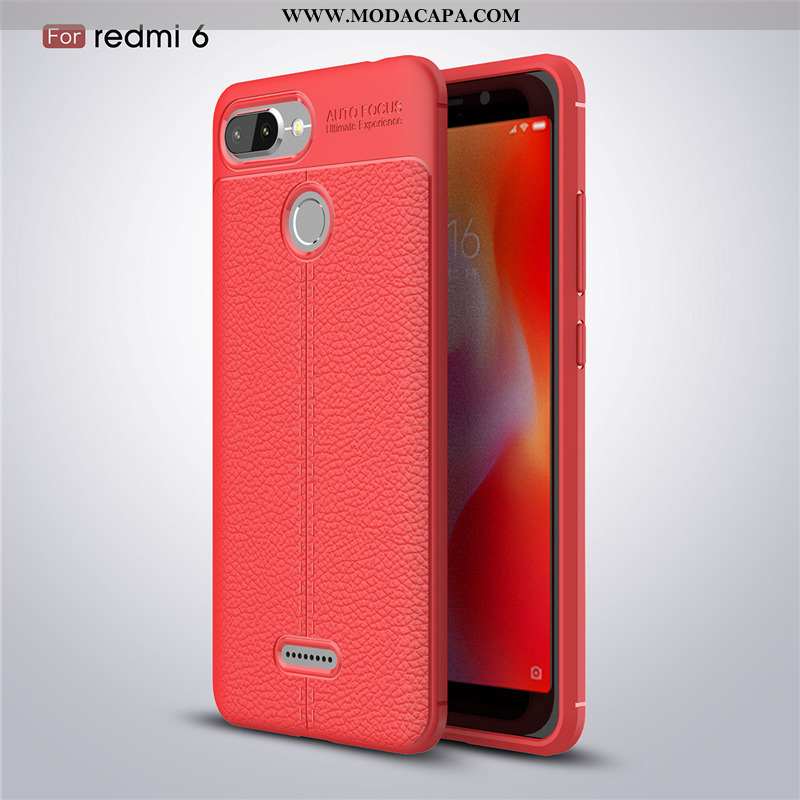 Capa Xiaomi Redmi 6 Couro De Grau Vermelho Protetoras Business Minimalista Completa Online