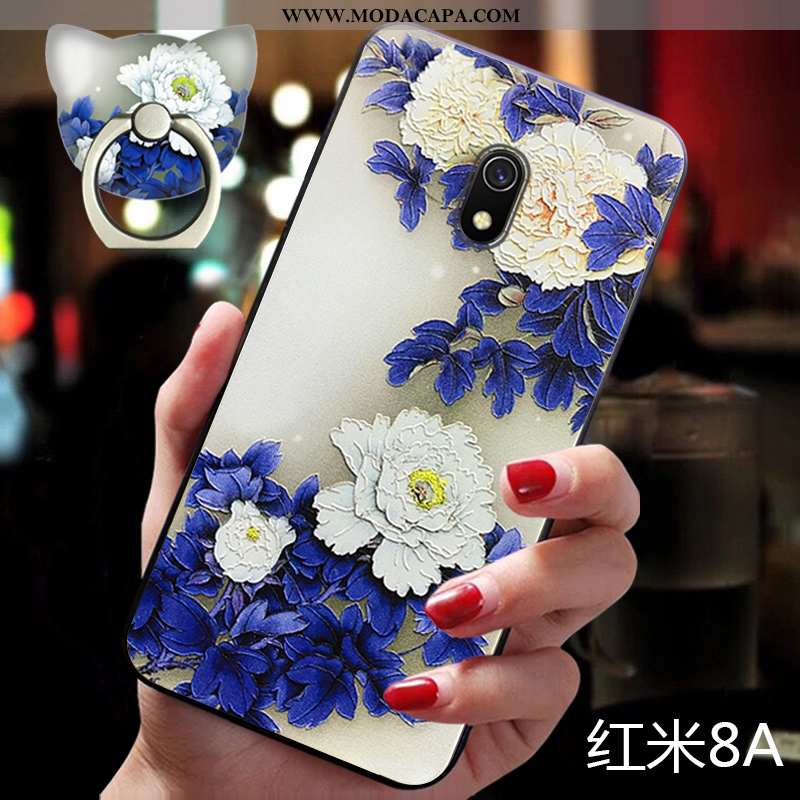 Capa Xiaomi Redmi 8a Tendencia Floral Malha Capas Azul Completa Protetoras Promoção