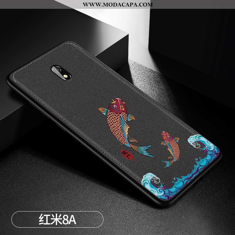 Capa Xiaomi Redmi 8a Couro Soft Pequena Capas Azul Escuro Silicone Mullet Venda