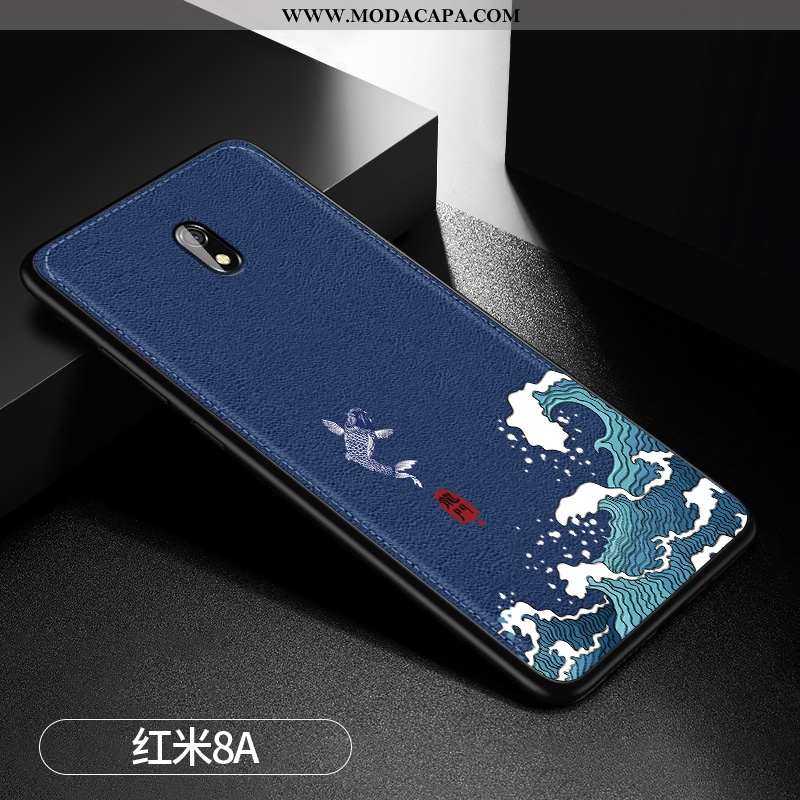 Capa Xiaomi Redmi 8a Couro Soft Pequena Capas Azul Escuro Silicone Mullet Venda