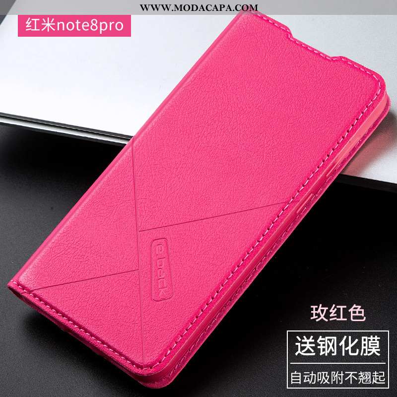 Capa Xiaomi Redmi Note 8 Pro Couro Antiqueda Completa Silicone Cases Vermelho Telemóvel Promoção