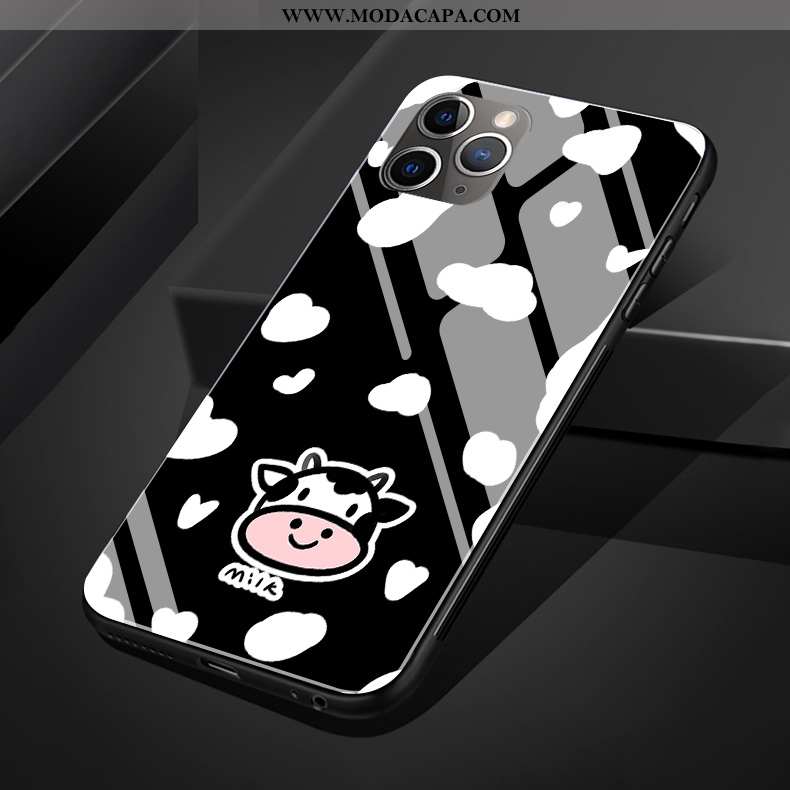 Capas iPhone 11 Pro Max Fofas Desenho Animado Silicone Vidro Preto Original Vaca Barato