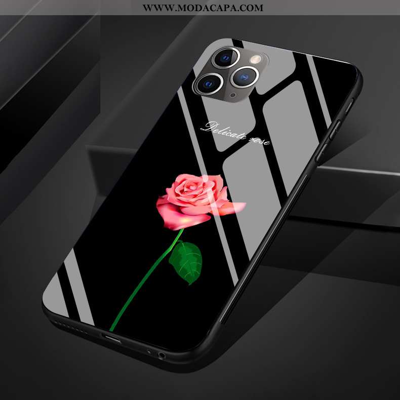 Capa iPhone 11 Pro Max Vidro Silicone Florais Telemóvel Capas Preto Protetoras Barato