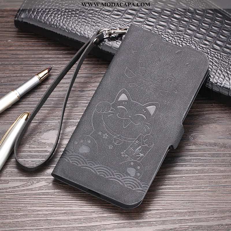 Capa iPhone 11 Pro Personalizada Antiqueda Minimalista Preto Couro Cover Telemóvel Barato