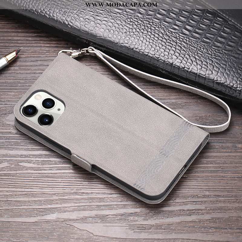 Capa iPhone 11 Pro Personalizada Antiqueda Minimalista Preto Couro Cover Telemóvel Barato