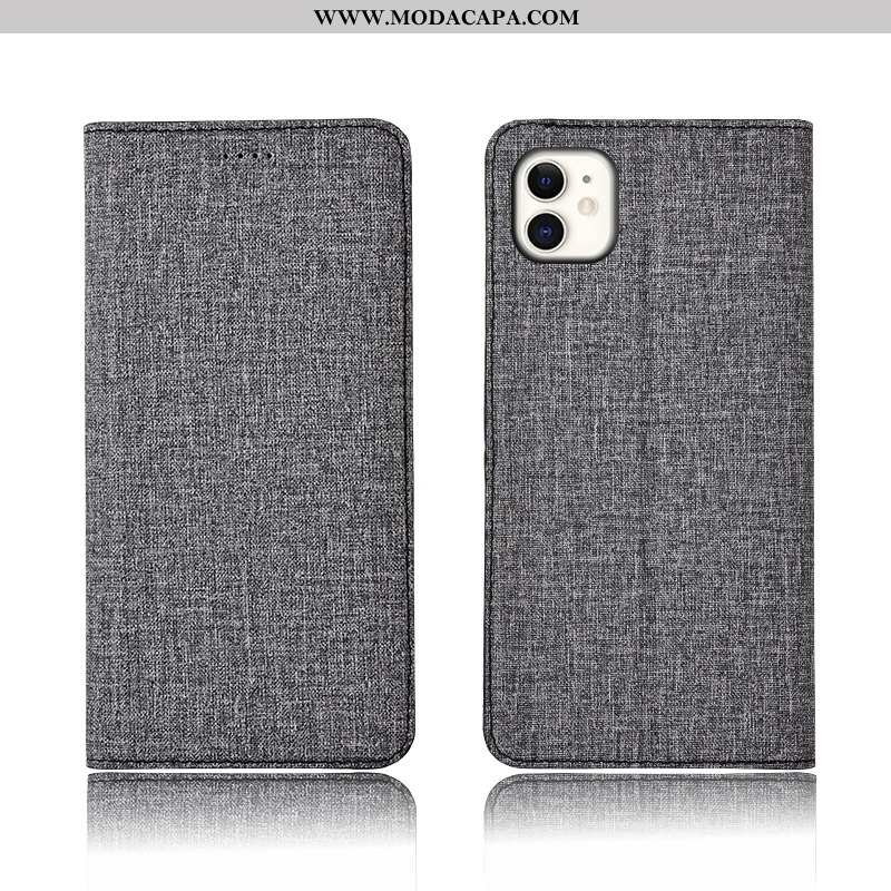 Capa iPhone 11 Linho Preto Cases Couro Antiqueda Capas Simples Baratos