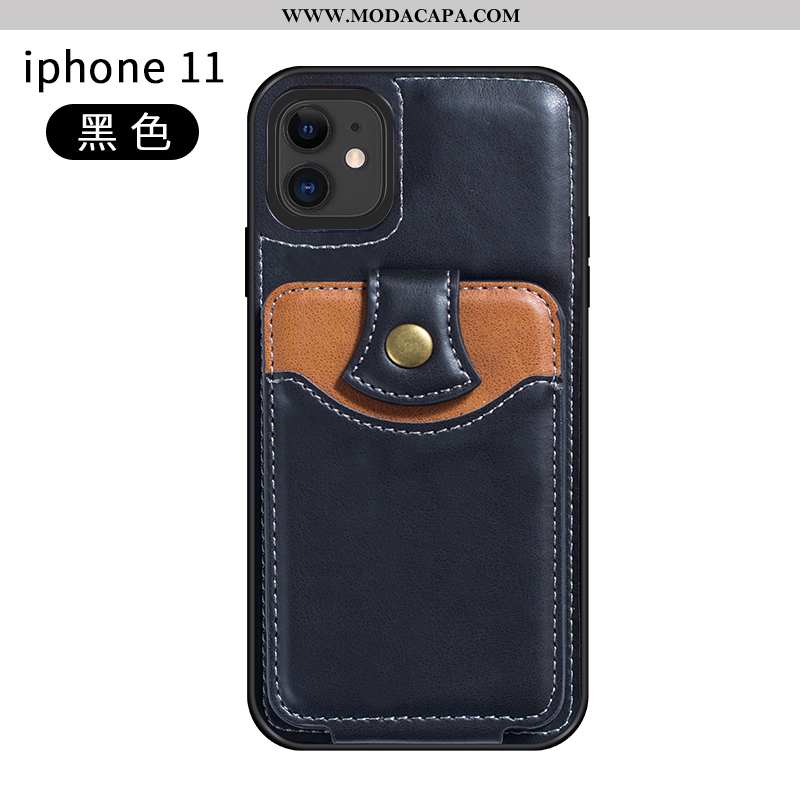 Capa iPhone 11 Couro Preto Suporte Vermelho Antiqueda Telemóvel Capas Promoção