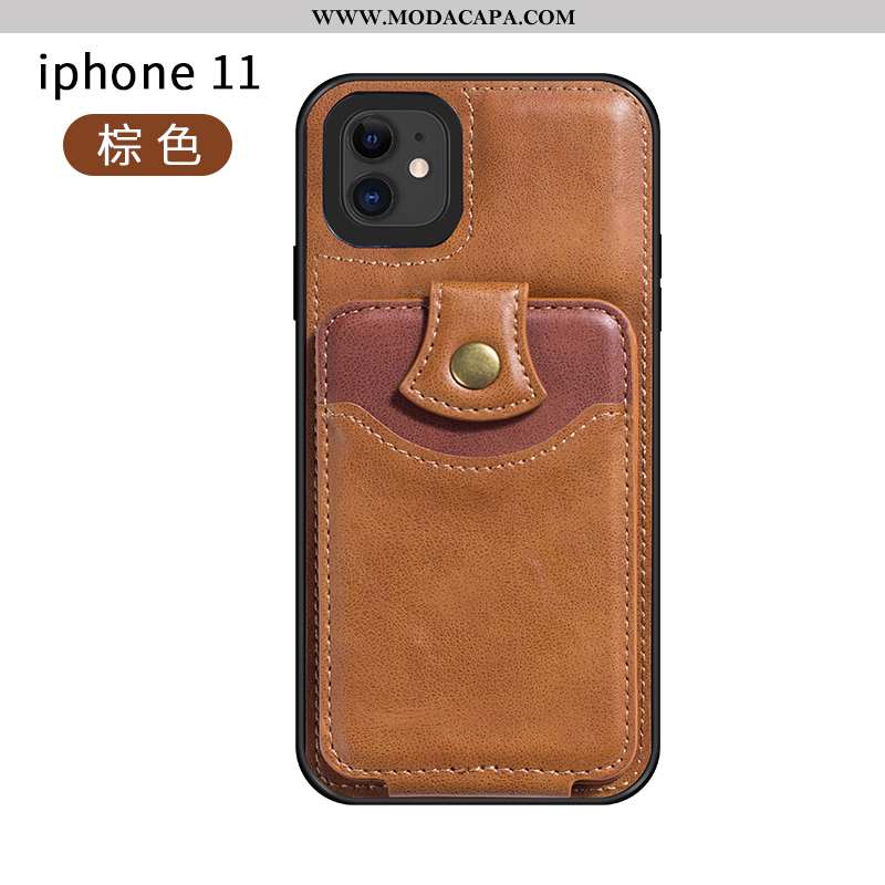 Capa iPhone 11 Couro Preto Suporte Vermelho Antiqueda Telemóvel Capas Promoção