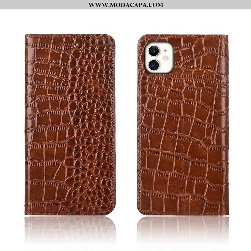 Capa iPhone 11 Couro Genuíno Silicone Completa Telemóvel Crocs Capas Tigrada Promoção