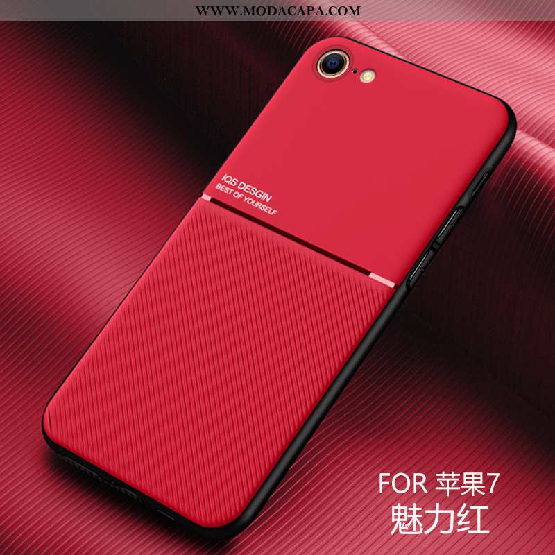 Capa iPhone 7 Couro Minimalista Malha Vermelho Completa Telemóvel Cases Barato