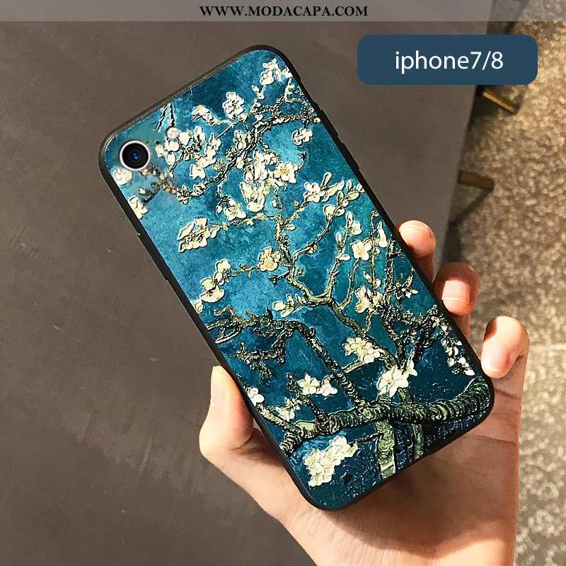 Capa iPhone 7 Personalizado Criativas Fosco Azul Escuro Nova Soft Retro Online