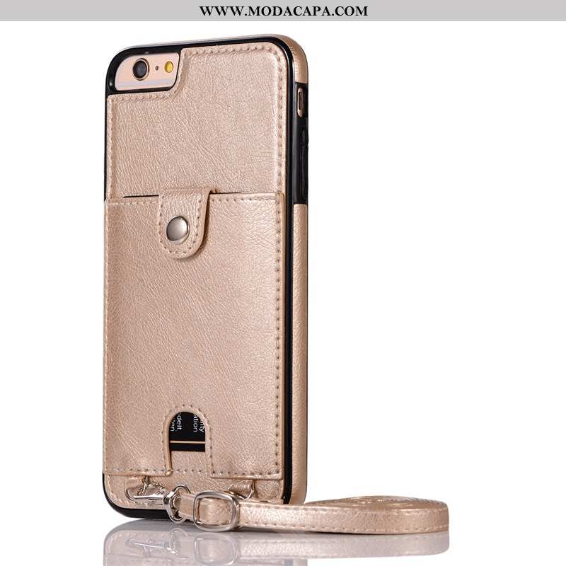 Capa iPhone 7 Couro Protetoras Pu Cases Cordao Telemóvel Dourada Barato