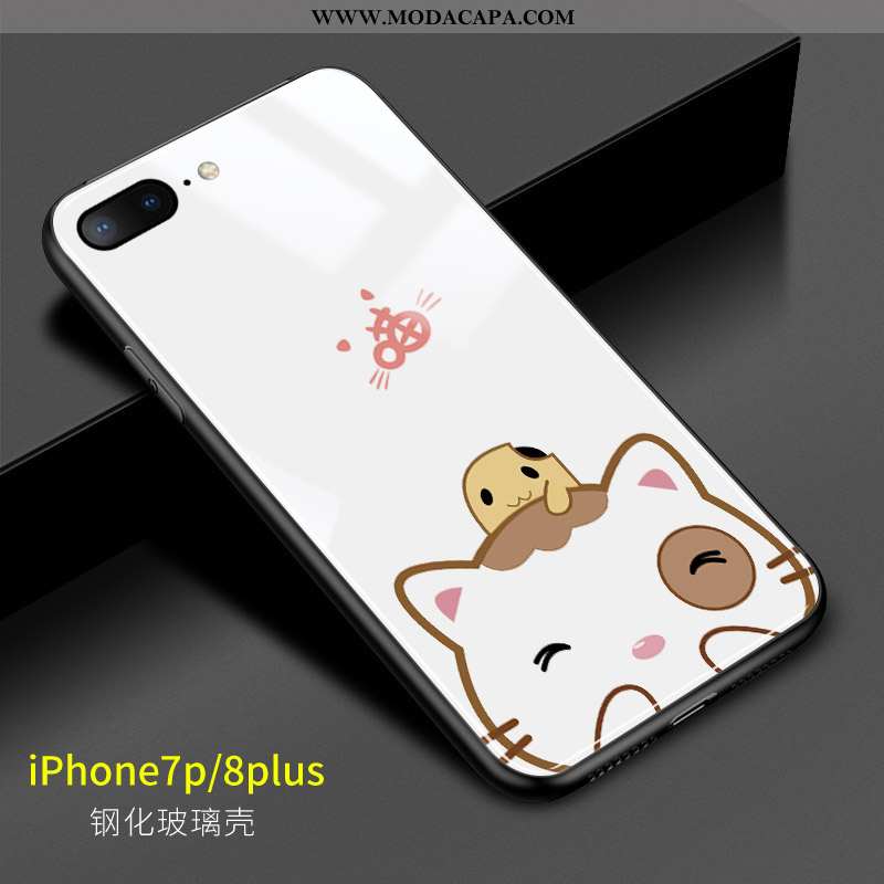 Capa iPhone 8 Plus Vidro Rosa Telemóvel Desenho Animado Coelho Capas Coração Baratas