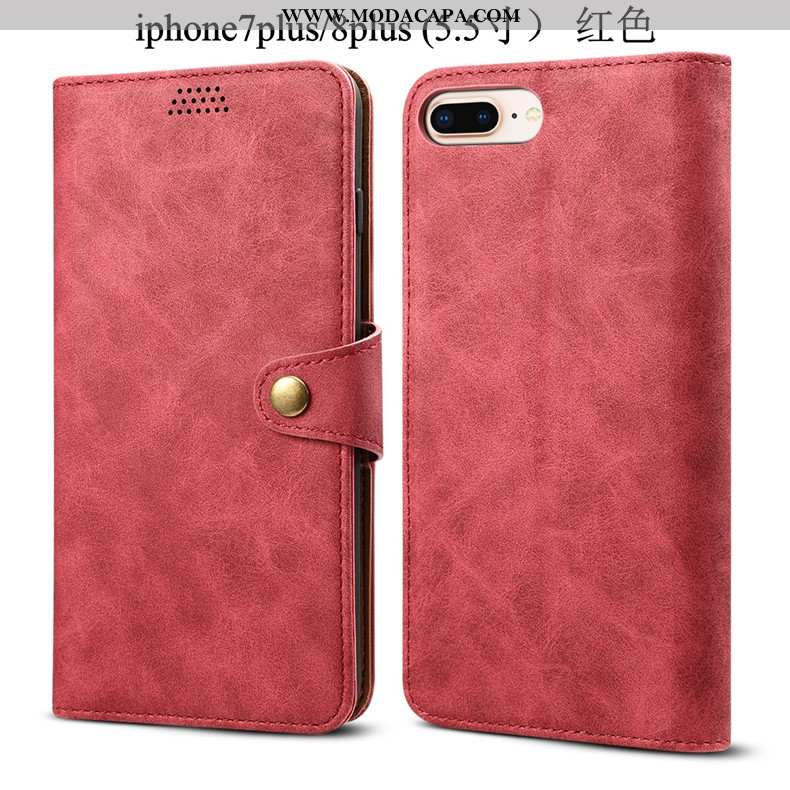 Capa iPhone 8 Plus Couro Capas Telemóvel Soft Vermelho Tendencia Protetoras Promoção