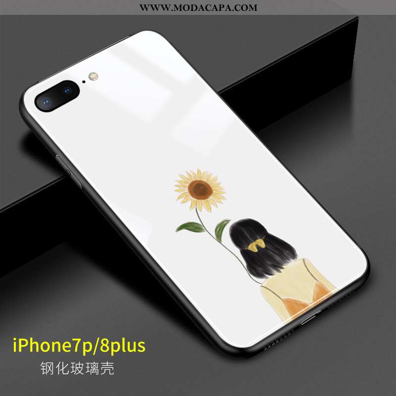 Capas iPhone 8 Plus Criativas Branco Minimalista Vidro Bonitos Girassol Promoção