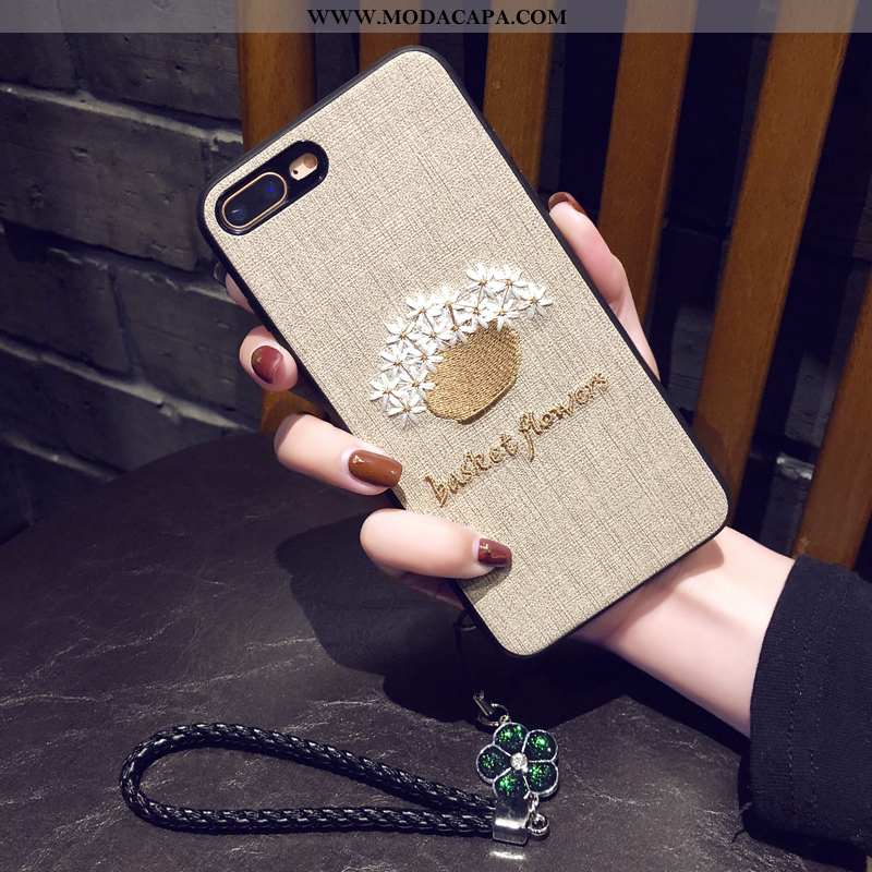 Capa iPhone 8 Plus Bordada Cases Inverno Cordao Protetoras Floral Telemóvel Baratos