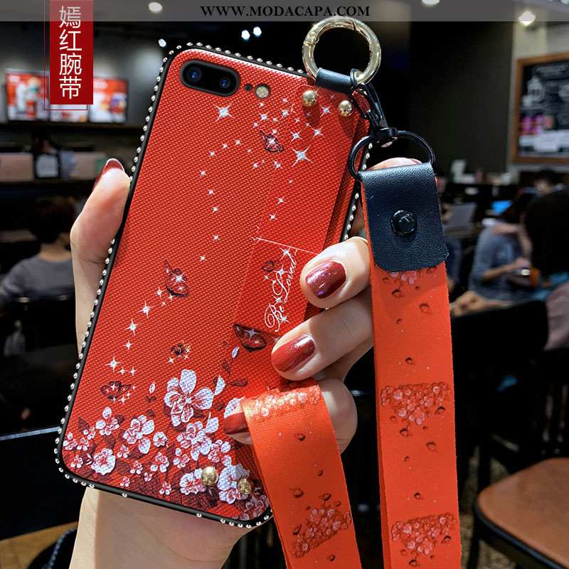 Capa iPhone 8 Plus Protetoras Wrisband Tendencia Antiqueda Soft Vermelho Telemóvel Barato