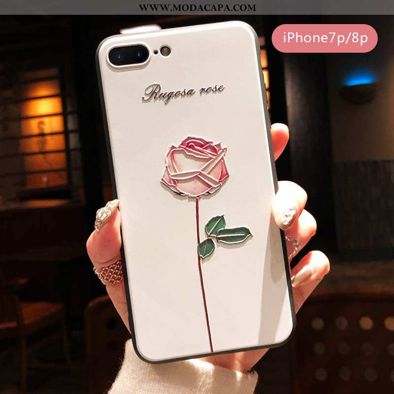 Capa iPhone 8 Plus Silicone Protetoras Completa Rose Floral Verde Cases Venda