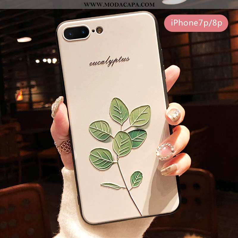 Capa iPhone 8 Plus Silicone Protetoras Completa Rose Floral Verde Cases Venda