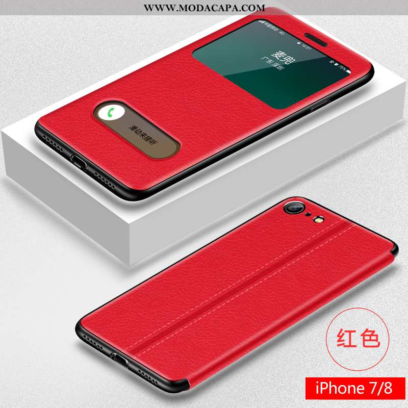 Capa iPhone 8 Couro Cases Nova Vermelho Silicone De Grau Telemóvel Baratas