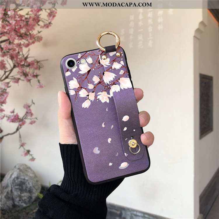 Capas iPhone 8 Soft Protetoras Roxa Floral Cases Wrisband Cordao Baratos