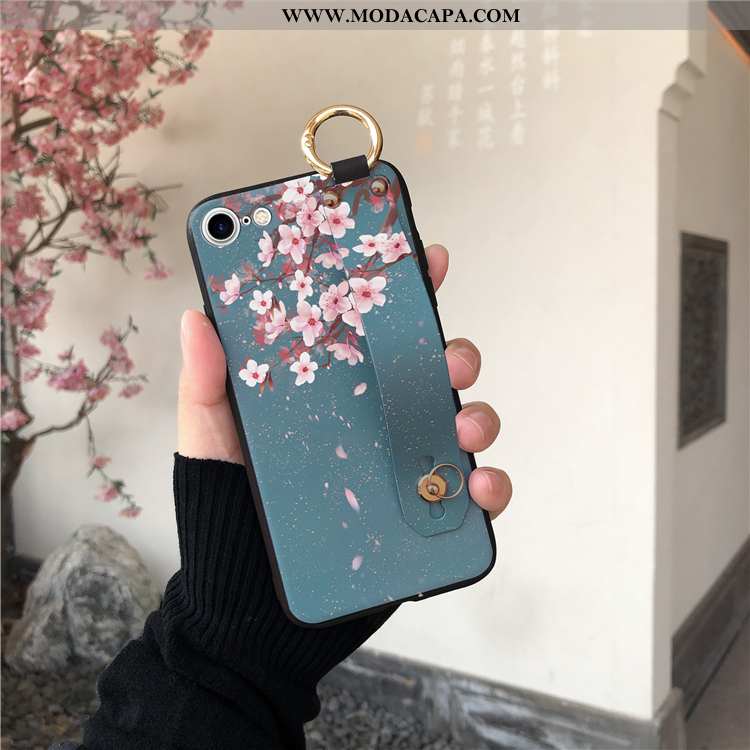 Capas iPhone 8 Soft Protetoras Roxa Floral Cases Wrisband Cordao Baratos