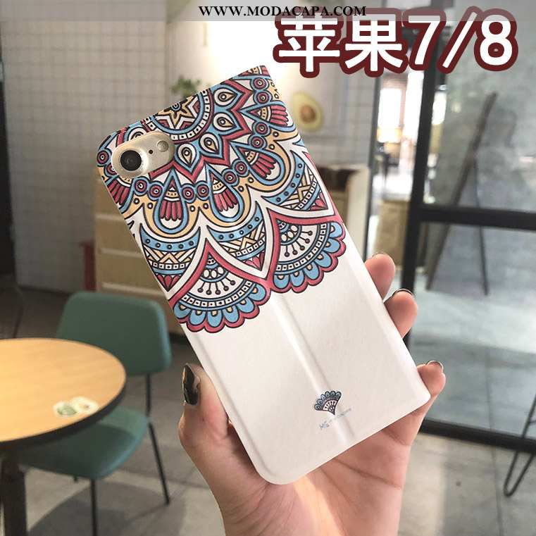 Capa iPhone 8 Couro Floral Capas Protetoras Telemóvel Azul Cover Baratos