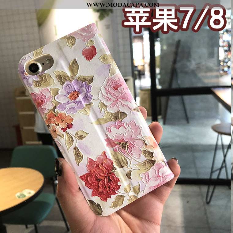 Capa iPhone 8 Couro Floral Capas Protetoras Telemóvel Azul Cover Baratos