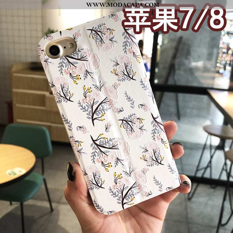 Capa iPhone 8 Couro Floral Capas Protetoras Telemóvel Azul Cover Baratos