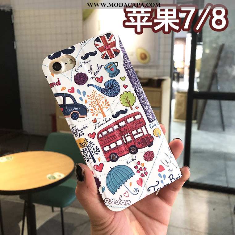 Capa iPhone 8 Couro Floral Capas Protetoras Telemóvel Azul Cover Baratos