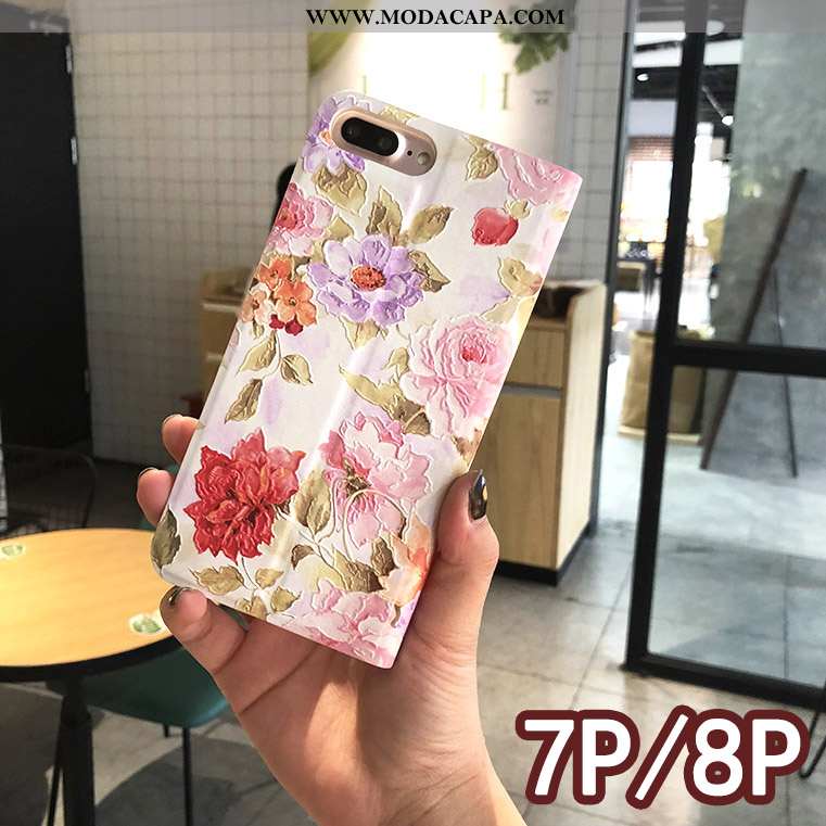 Capa iPhone 8 Couro Floral Capas Protetoras Telemóvel Azul Cover Baratos