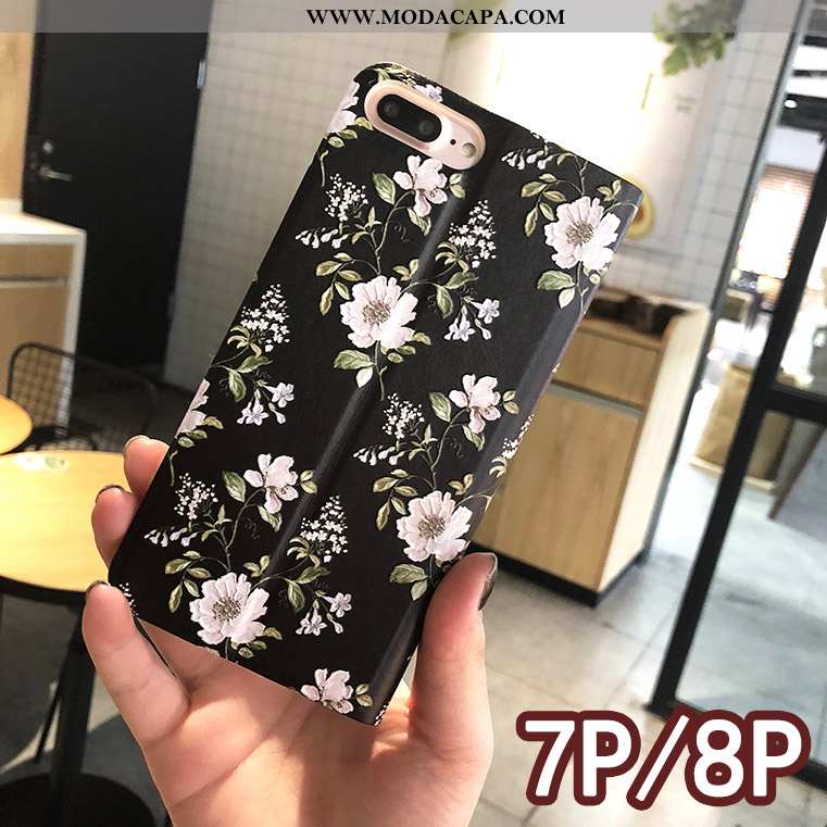 Capa iPhone 8 Couro Floral Capas Protetoras Telemóvel Azul Cover Baratos