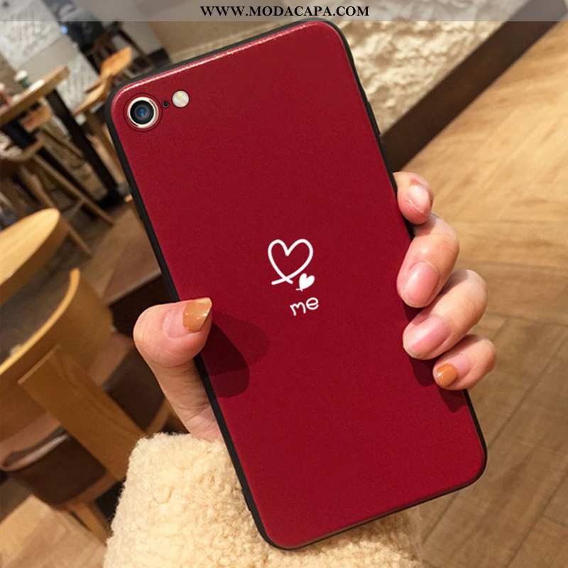Capa iPhone 8 Silicone Cases Telemóvel Casal Completa Soft Vermelho Barato