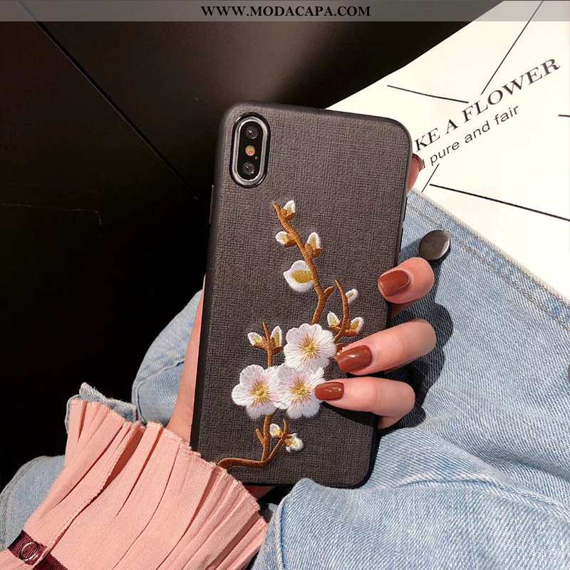 Capa iPhone X Tendencia Novas Capas Simples Completa Marrom Bordada Baratos