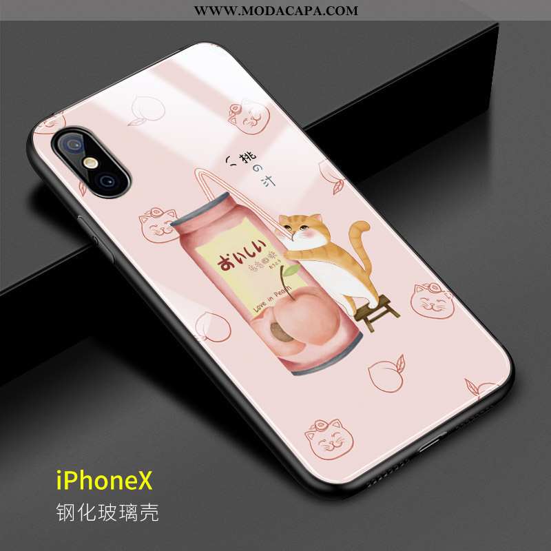 Capas iPhone X Vidro Criativas Casal Frente Telemóvel Rosa Comprar