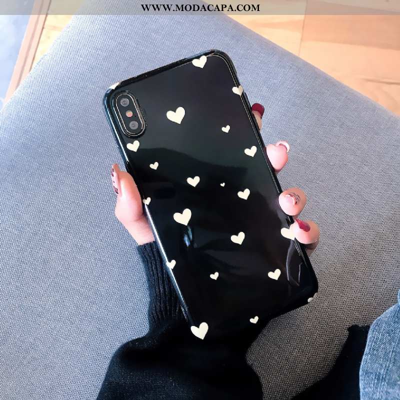Capa iPhone X Silicone Preto Telemóvel Cases Capas Malha Coração Barato