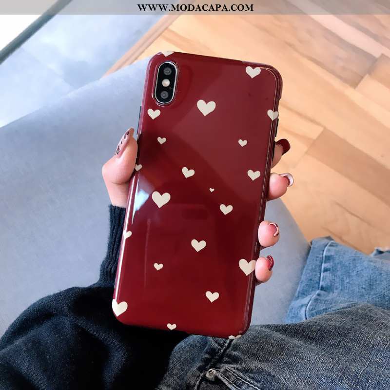 Capa iPhone X Silicone Preto Telemóvel Cases Capas Malha Coração Barato