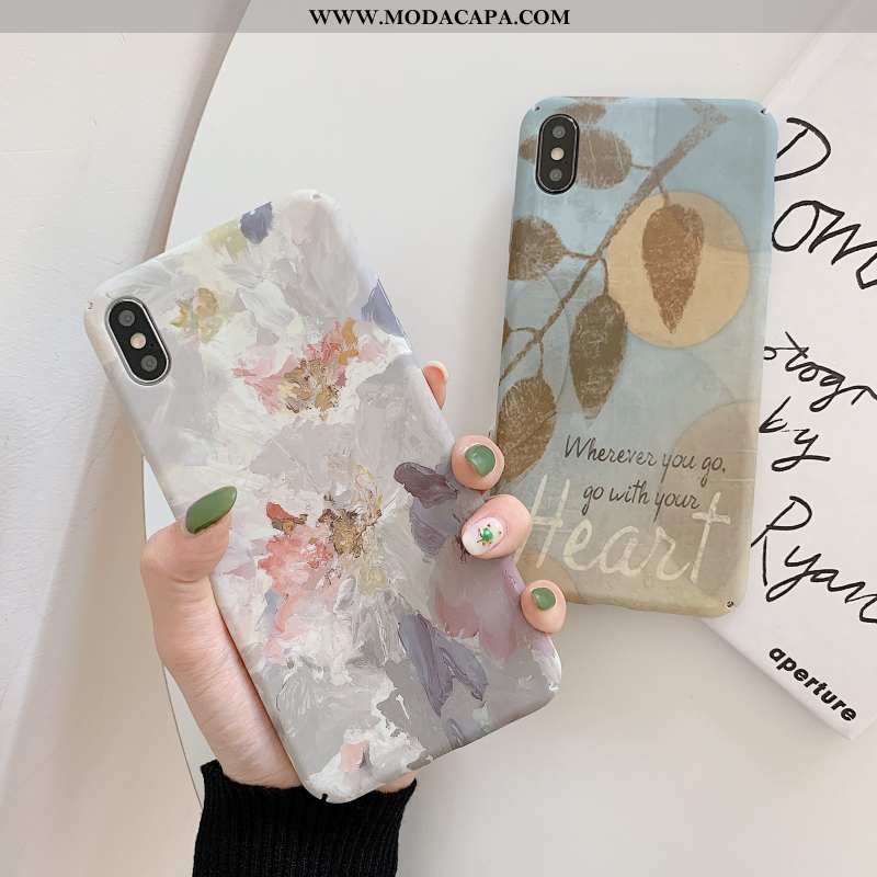 Capas iPhone X Tendencia Florais Resistente Vintage Fosco Azul Venda