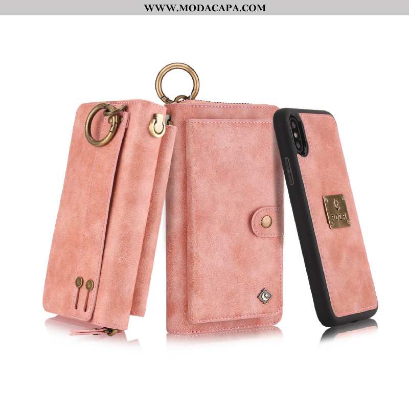 Capa iPhone X Carteira Antiqueda Couro Telemóvel Rosa Cases Multifuncional Comprar