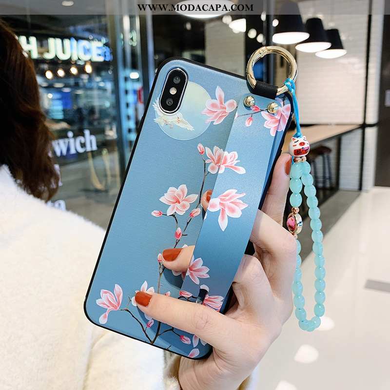 Capas iPhone X Cordao Novas Branca Silicone Azul Pequena Barato